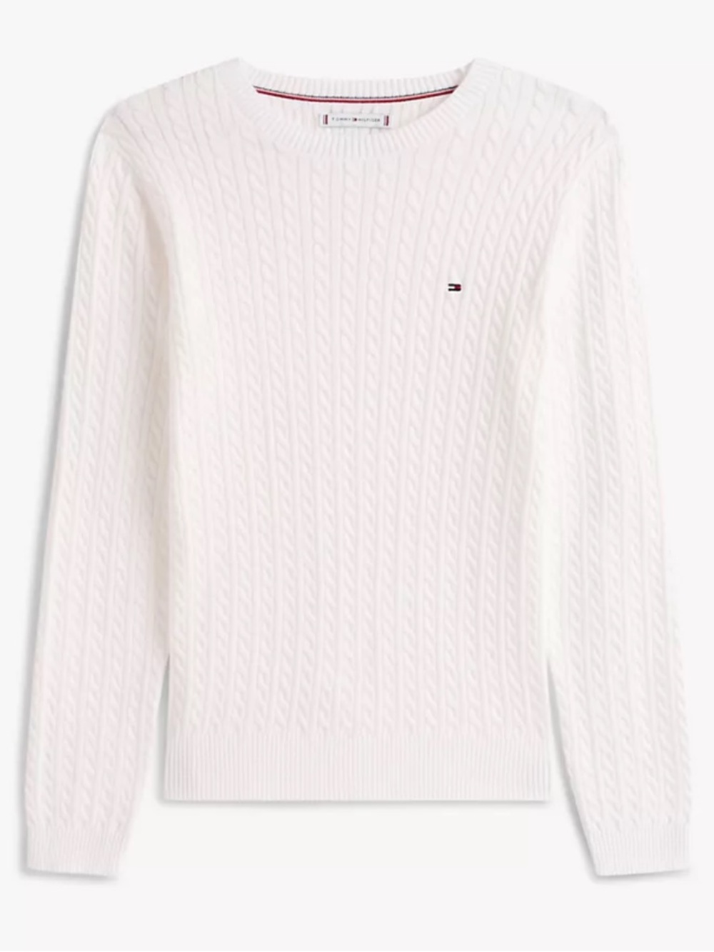 Tommy Hilfiger White Cable-Knit Crew Sweater - Picture 4 of 6
